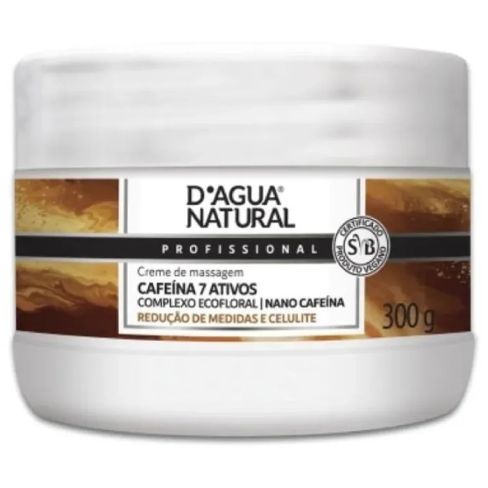 Creme para massagem D´Agua Natural Cafeína 7 ativos 300 grs